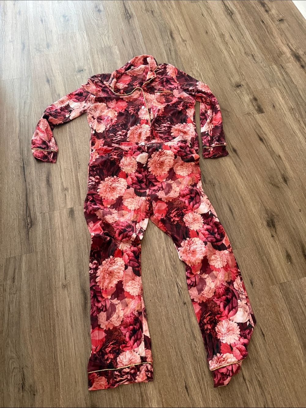 Johnny Was Floral Pink Women's Pajama Set - Long Sleeve & Pants oversized M